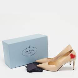 Pre Owned Prada Beige Patent Leather Pointed Toe Pumps Size 39.5