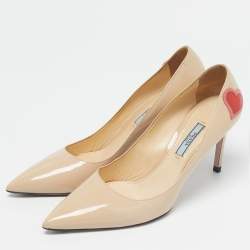 Pre Owned Prada Beige Patent Leather Pointed Toe Pumps Size 39.5