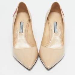 Pre Owned Prada Beige Patent Leather Pointed Toe Pumps Size 39.5