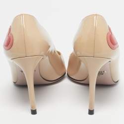 Pre Owned Prada Beige Patent Leather Pointed Toe Pumps Size 39.5