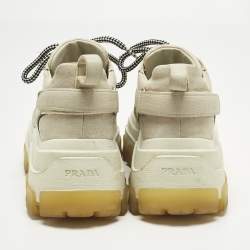Pre Owned Prada Cream Suede and Leather Lace Up Low Top Sneakers Size 35