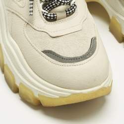 Pre Owned Prada Cream Suede and Leather Lace Up Low Top Sneakers Size 35