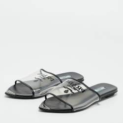 Pre Owned Prada Black/Transparent  PVC and Leather Flat Slides Size 37