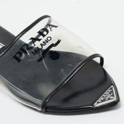 Pre Owned Prada Black/Transparent  PVC and Leather Flat Slides Size 37