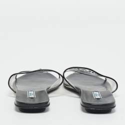 Pre Owned Prada Black/Transparent  PVC and Leather Flat Slides Size 37