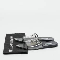Pre Owned Prada Black/Transparent  PVC and Leather Flat Slides Size 37