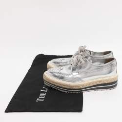 Pre Owned Prada Silver Leather Brogues Oxford Sneakers Size 35