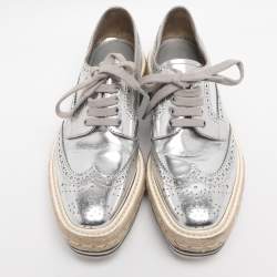 Pre Owned Prada Silver Leather Brogues Oxford Sneakers Size 35