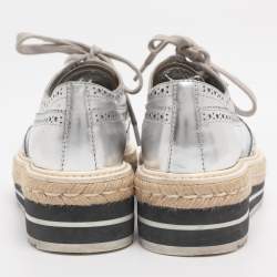 Pre Owned Prada Silver Leather Brogues Oxford Sneakers Size 35