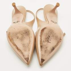 Pre Owned Prada Beige Patent Leather Pointed Toe Slingback Pumps Size 39