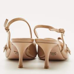 Pre Owned Prada Beige Patent Leather Pointed Toe Slingback Pumps Size 39