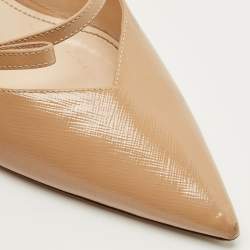 Pre Owned Prada Beige Patent Leather Pointed Toe Slingback Pumps Size 39