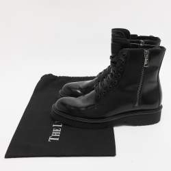 Pre Owned Prada Black Leather Combat Boots Size 38.5