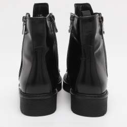 Pre Owned Prada Black Leather Combat Boots Size 38.5