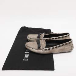 Pre Owned Prada Beige Leather Bow Loafers Size 36.5