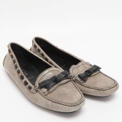 Pre Owned Prada Beige Leather Bow Loafers Size 36.5