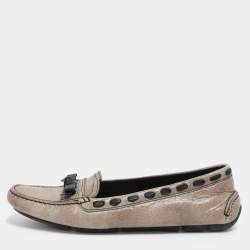 Pre Owned Prada Beige Leather Bow Loafers Size 36.5