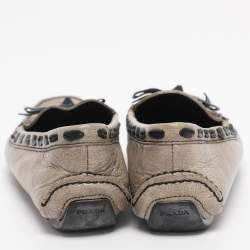 Pre Owned Prada Beige Leather Bow Loafers Size 36.5