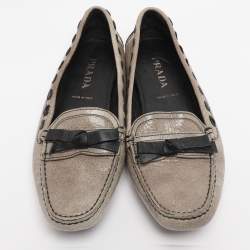 Pre Owned Prada Beige Leather Bow Loafers Size 36.5
