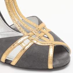Pre Owned Prada Multicolor Leather and Suede T-Strap Sandals Size 38
