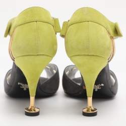 Pre Owned Prada Multicolor Leather and Suede T-Strap Sandals Size 38