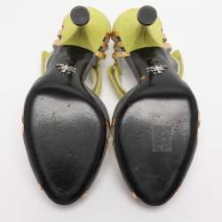 Pre Owned Prada Multicolor Leather and Suede T-Strap Sandals Size 38