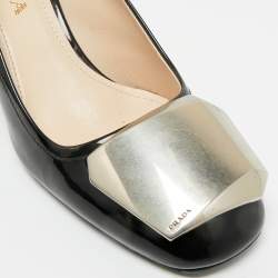 Pre Owned Prada Black Patent Leather Block Heel Pumps Size 37