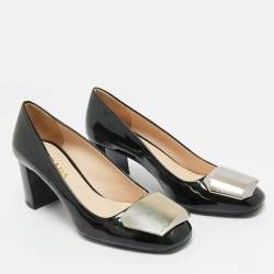 Pre Owned Prada Black Patent Leather Block Heel Pumps Size 37