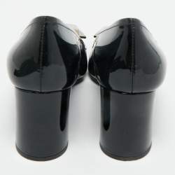 Pre Owned Prada Black Patent Leather Block Heel Pumps Size 37