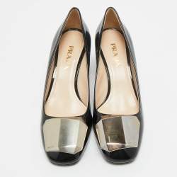 Pre Owned Prada Black Patent Leather Block Heel Pumps Size 37