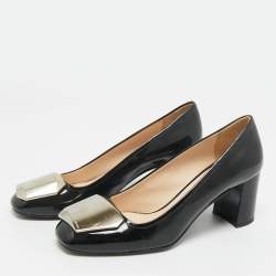 Pre Owned Prada Black Patent Leather Block Heel Pumps Size 37