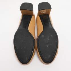 Pre Owned Prada Beige Patent Leather Block Heel Pumps Size 37.5