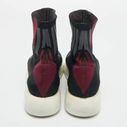 Pre Owned Prada Black/Burgundy Knit Fabric Sock Runner High Top Sneakers Size 36.5