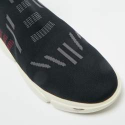 Pre Owned Prada Black/Burgundy Knit Fabric Sock Runner High Top Sneakers Size 36.5