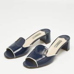 Pre Owned Prada Navy Blue Saffiano Leather Slide Sandals Size 38.5