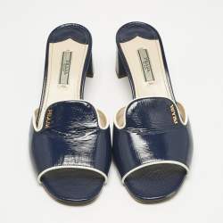 Pre Owned Prada Navy Blue Saffiano Leather Slide Sandals Size 38.5