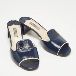 Pre Owned Prada Navy Blue Saffiano Leather Slide Sandals Size 38.5