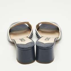 Pre Owned Prada Navy Blue Saffiano Leather Slide Sandals Size 38.5