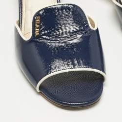 Pre Owned Prada Navy Blue Saffiano Leather Slide Sandals Size 38.5