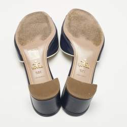 Pre Owned Prada Navy Blue Saffiano Leather Slide Sandals Size 38.5