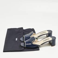 Pre Owned Prada Navy Blue Saffiano Leather Slide Sandals Size 38.5