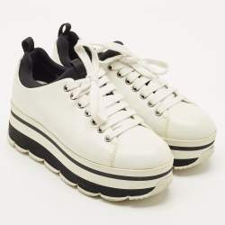 Pre Owned Prada White Leather Linea Rossa Lace Up Sneakers Size 36