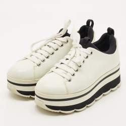Pre Owned Prada White Leather Linea Rossa Lace Up Sneakers Size 36