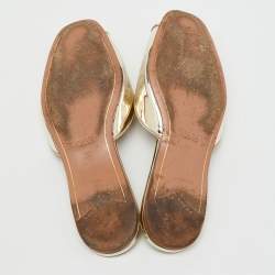 Pre Owned Prada Silver Foil Leather Crystal Embellished Flat Slide Sandals Size 37