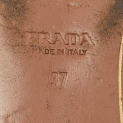 Pre Owned Prada Silver Foil Leather Crystal Embellished Flat Slide Sandals Size 37