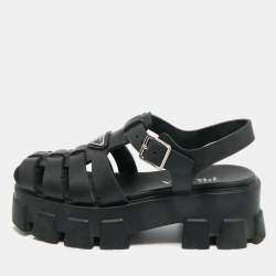 Pre Owned Prada Black Rubber Monolith Platform Sandals Size 39