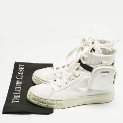 Pre Owned Prada White Re-Nylon Gabardine Metal Triangle Pouch Pocket Sneakers Size 39