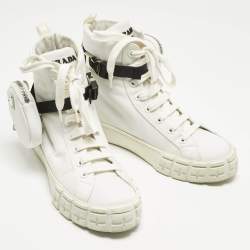 Pre Owned Prada White Re-Nylon Gabardine Metal Triangle Pouch Pocket Sneakers Size 39