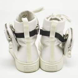 Pre Owned Prada White Re-Nylon Gabardine Metal Triangle Pouch Pocket Sneakers Size 39