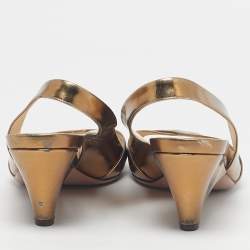 Pre Owned Prada Gold Leather Cross Strap Slingback Sandals Size 38.5